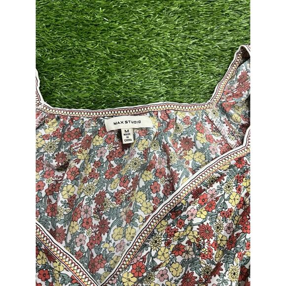 Max Studio Women’s Floral Flutter Sleeve Peplum Blouse Boho Fairy Medium - Picture 4 of 9